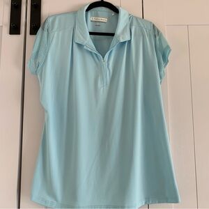 Pebble Beach Dry-Luxe Women’s 2X Golf Polo Shirt Light Blue 1/4 Zip Performance